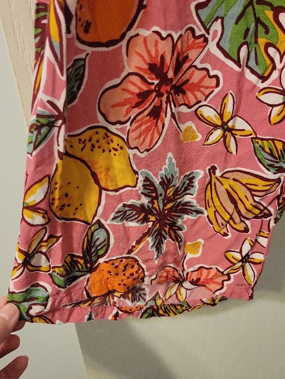 Pink Floral Wide-Leg Tropical-Print Pants